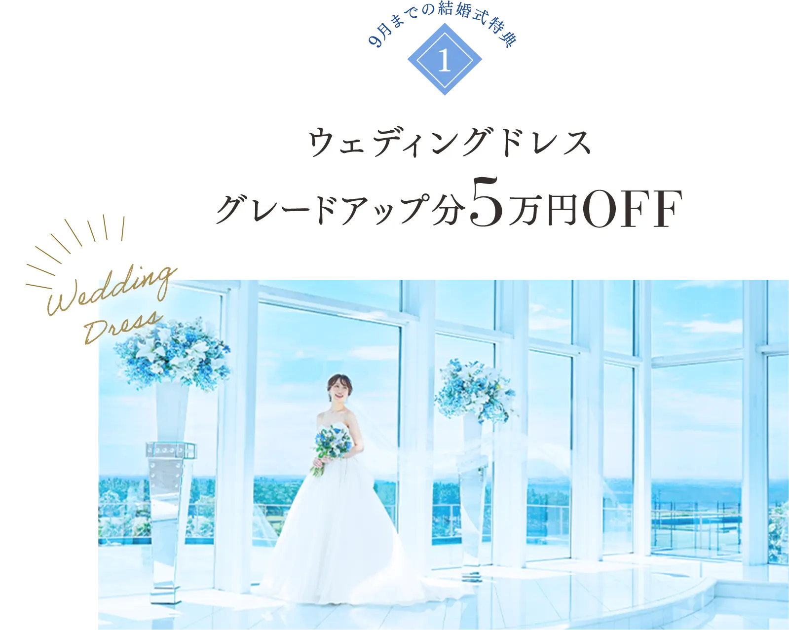 ウェディングドレスグレードアップ分5万円OFF